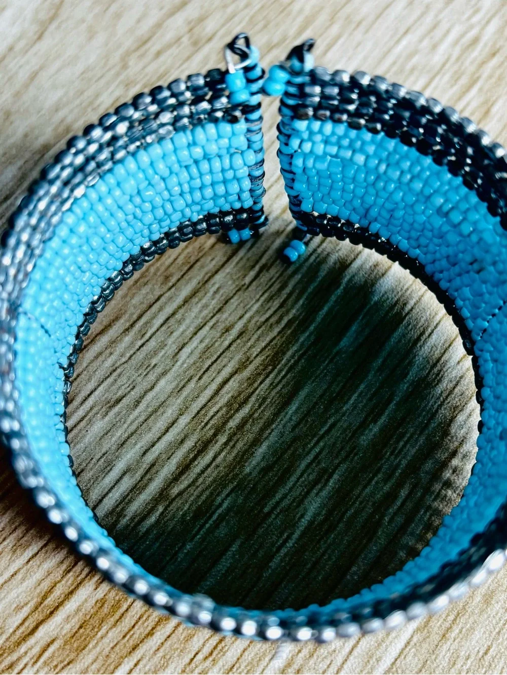 Beaded Color Block Cuff in Turquoise & Silver Micro Stones
